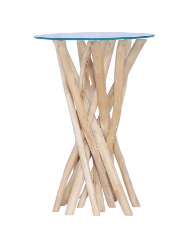 Table basse avec dessus en verre 35x35x50cm Bois de teck massif