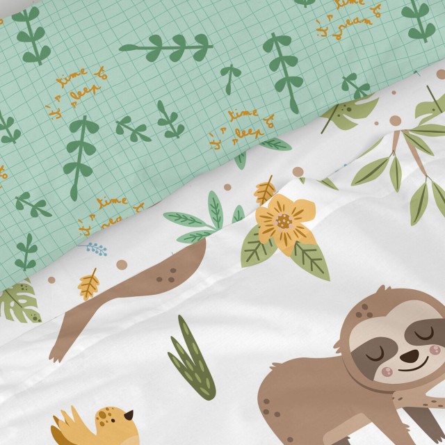 Juego de Sábanas HappyFriday Moshi Moshi Happy sloth Multicolor Cama