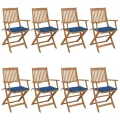 Chaises pliables de jardin lot de 8 avec coussins Bois d'acacia