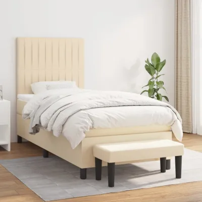 cadre de lit avec matelas Crème 80x200 cm Tissu