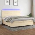 cadre de lit et matelas et LED Crème 200x200cm Tissu