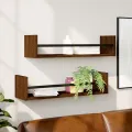 Étagères murales avec barres 2 pcs chêne marron 60x16x14 cm