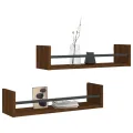 Étagères murales avec barres 2 pcs chêne marron 60x16x14 cm