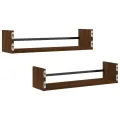 Étagères murales avec barres 2 pcs chêne marron 60x16x14 cm
