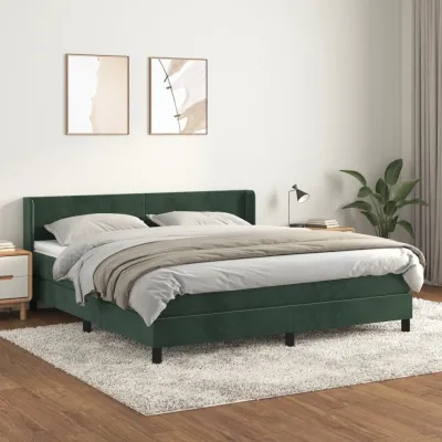 cadre de lit et matelas Vert foncé 160x200cm Velours
