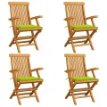 Chaises de jardin avec coussins vert vif lot de 4 Bois de teck