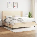 cadre de lit avec matelas Crème 200x200 cm Tissu