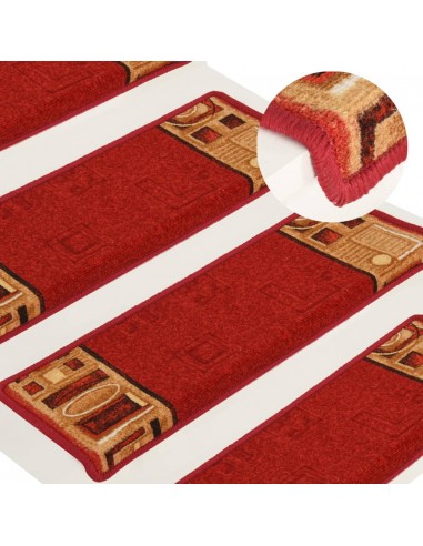 Tapis d'escalier autoadhésifs 5 pcs 65x21x4 cm Rouge