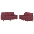 Ensemble de canapés 2 pcs avec coussins rouge bordeaux tissu