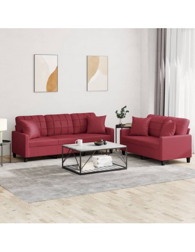 Ensemble de canapés 2 pcs et coussins rouge bordeaux similicuir