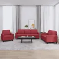 Ensemble de canapés 3 pcs et coussins Rouge bordeaux Similicuir