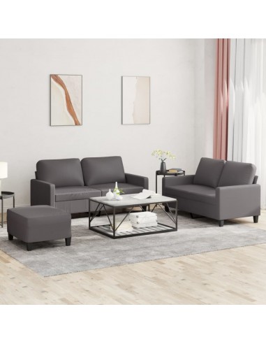 Ensemble de canapés 3 pcs avec coussins Gris Similicuir