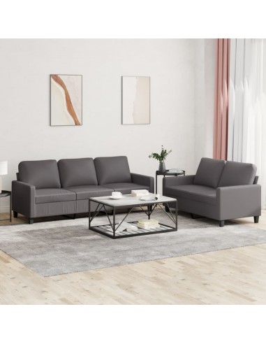 Ensemble de canapés 2 pcs avec coussins Gris Similicuir