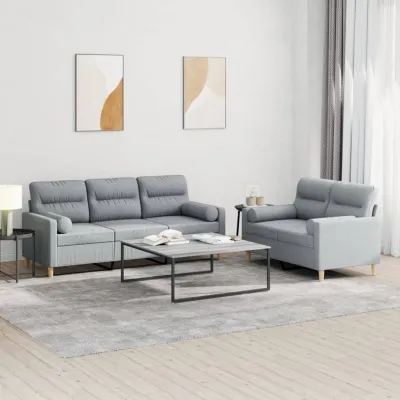 Ensemble de canapés 2 pcs coussins gris clair tissu