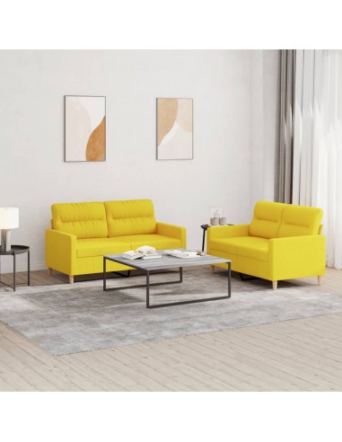 Ensemble de canapés 2 pcs avec coussins Jaune clair Tissu