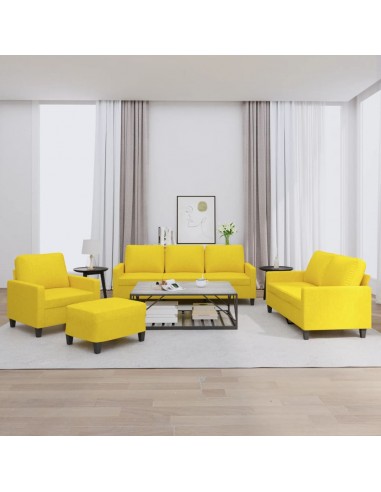 Ensemble de canapés 4 pcs avec coussins Jaune clair Tissu