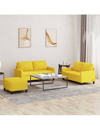 Ensemble de canapés 3 pcs avec coussins Jaune clair Tissu