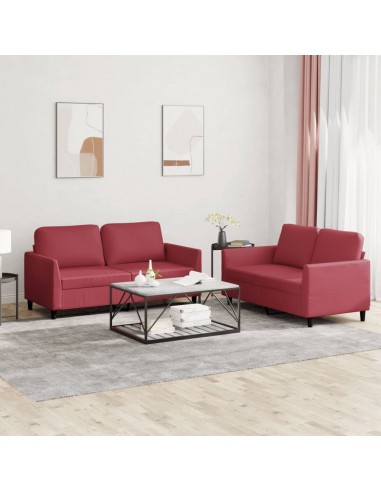 Ensemble de canapés 2 pcs et coussins Rouge bordeaux Similicuir