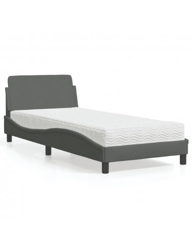 Lit avec matelas gris foncé 90x200 cm tissu