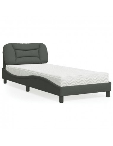 Lit avec matelas gris foncé 90x200 cm tissu