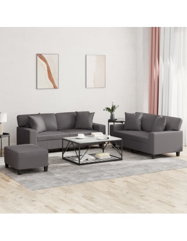 Ensemble de canapés 3 pcs avec coussins gris similicuir