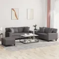 Ensemble de canapés 3 pcs avec coussins gris similicuir