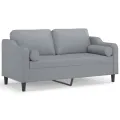 Canapé 2 places avec oreillers gris clair 140 cm tissu