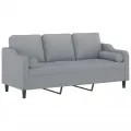 Canapé 3 places avec oreillers gris clair 180 cm tissu
