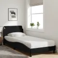 Lit avec matelas noir 90x190 cm tissu