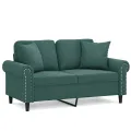 Canapé 2 places avec oreillers vert foncé 120 cm velours