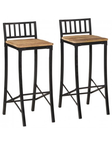 Chaises de bar lot de 2 bois de manguier massif brut