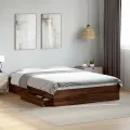 Cadre de lit avec tiroirs sans matelas chêne marron 120x190 cm