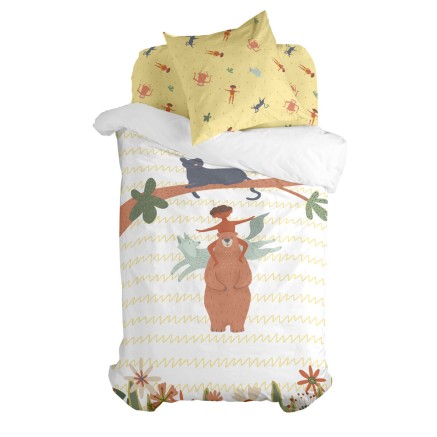Juego de funda nórdica HappyFriday Mr Fox Jungle life Multicolor Cama