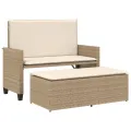 Banc de jardin et coussins et repose-pied beige résine tressée
