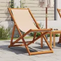 Chaise pliable de plage beige bois massif d'eucalyptus et tissu