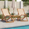 Chaise pliable de plage beige bois massif d'eucalyptus et tissu