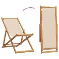 Chaise pliable de plage beige bois massif d'eucalyptus et tissu