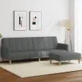 Canapé-lit à 2 places avec repose-pied gris foncé tissu