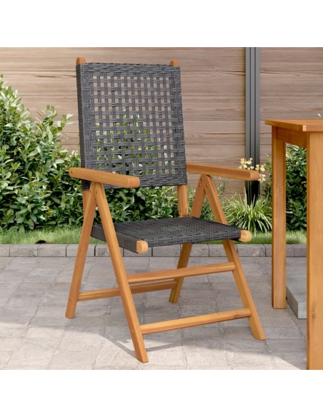 Chaises de jardin lot de 2 noir bois massif d'acacia et rotin