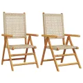 Chaises de jardin lot de 2 beige bois massif d'acacia et rotin
