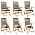 Chaises inclinables de jardin lot de 6 noir bois massif acacia
