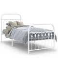 Cadre de lit métal sans matelas avec pied de lit blanc 75x190cm