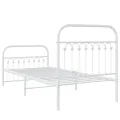 Cadre de lit métal sans matelas avec pied de lit blanc 90x200cm