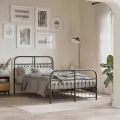 Cadre de lit métal sans matelas avec pied de lit noir 120x190cm