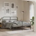 Cadre de lit métal sans matelas avec pied de lit noir 150x200cm