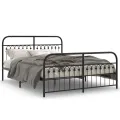 Cadre de lit métal sans matelas avec pied de lit noir 150x200cm