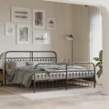 Cadre de lit métal sans matelas avec pied de lit noir 183x203cm