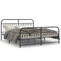 Cadre de lit métal sans matelas avec pied de lit noir 183x203cm