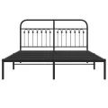 Cadre de lit métal sans matelas et tête de lit noir 160x200 cm