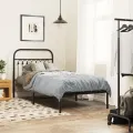 Cadre de lit métal sans matelas avec tête de lit noir 90x200 cm